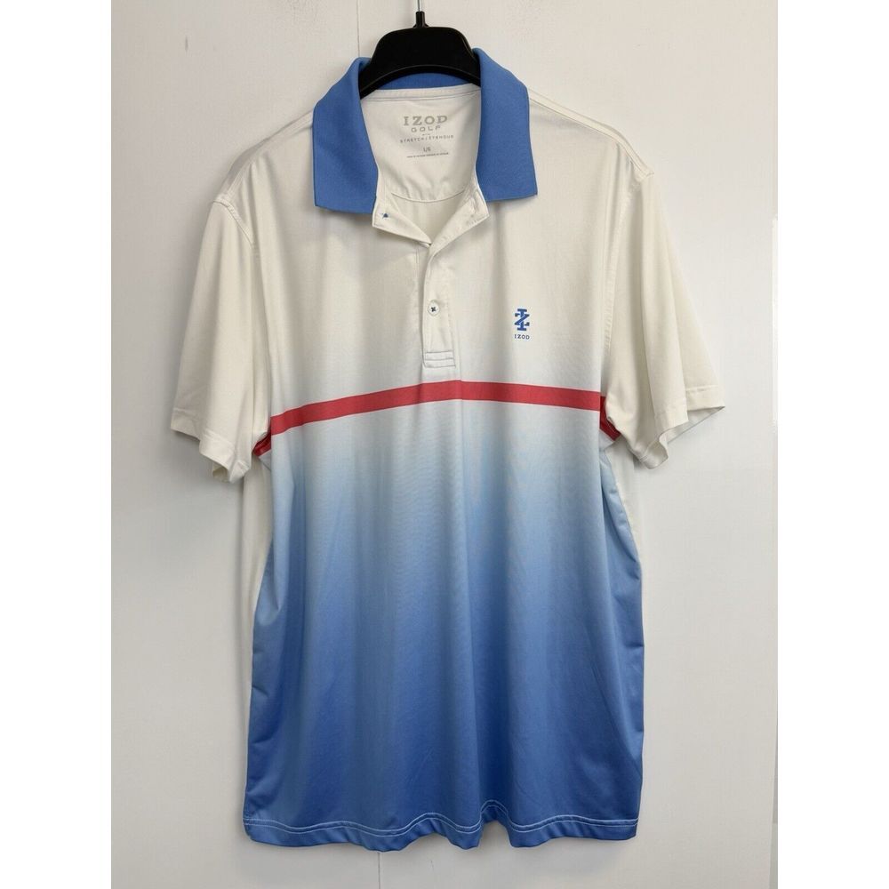 IZOD Polo Shirt Mens Large Striped Golf Performance Stretch Short Sleeve